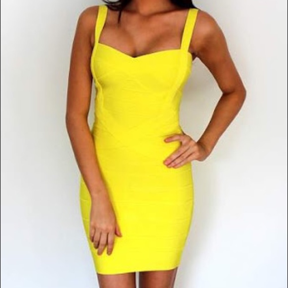 Herve Leger Yellow Bandage Dress